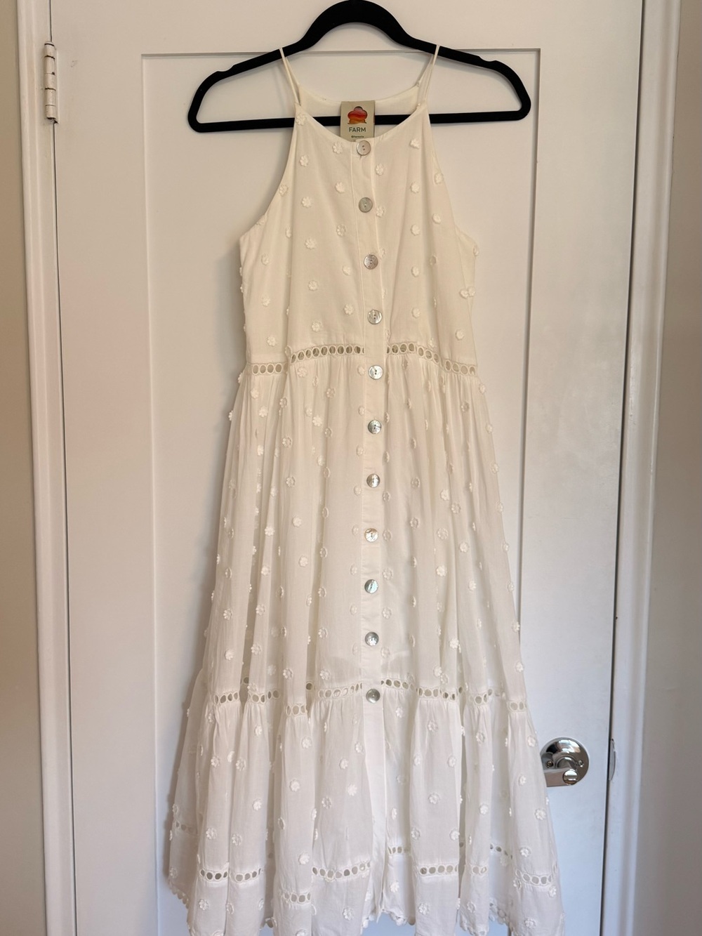 Farm Rio Harmonia White Floral Appliqué Midi Dress - Picture 3 of 6